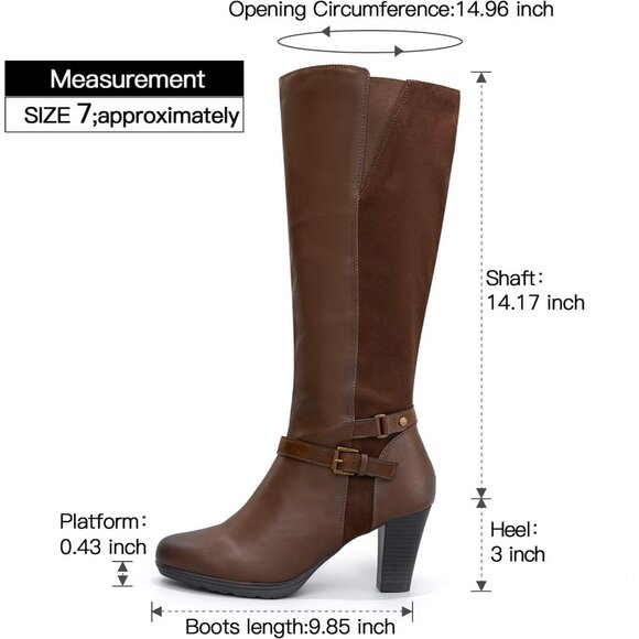 Women's Splicing Brown Knee High Imported Chunky Heel Boots With Zipper Shoes - Picture 6 of 6